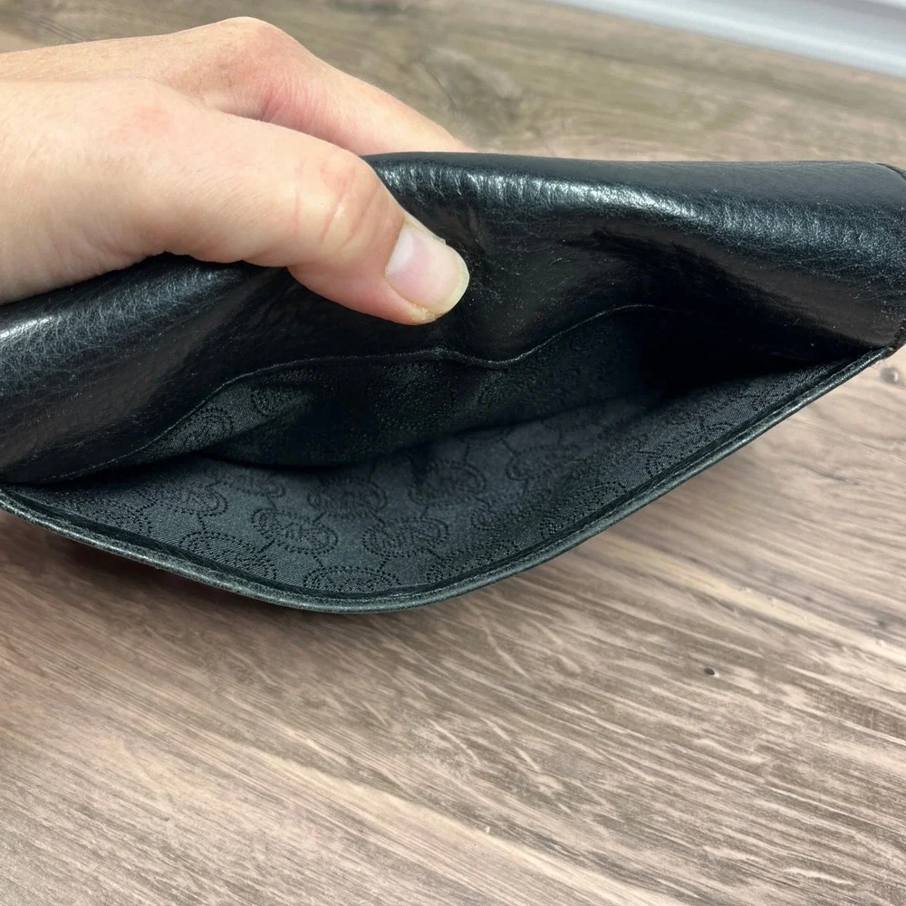 Michael Kors Continental Fulton Flap Wallet Black Pebbled Leather Silver Logo